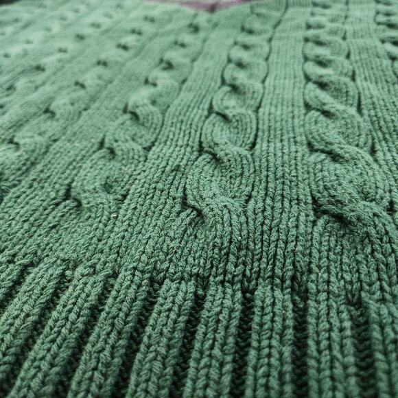 VTG GAP Sweater Womens XL Green Cable Knit Plaid V Neck Cotton Pullover Preppy - Picture 5 of 12